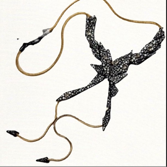 ALEXIS BITTAR Crystal Dark Edgy Shards Snake Chain Gold Gunmetal Lariat Necklace - Picture 3 of 15